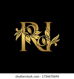 Golden Initial Letter R and I, RI Luxury Logo Icon, Vintage Gold Letter Logo Design Template