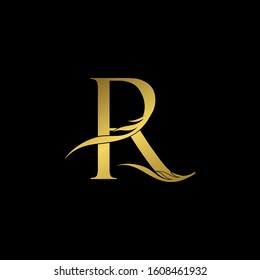 Golden Initial Letter R logo icon, simple vector design concept wing with letter for initial, luxury business indentity.