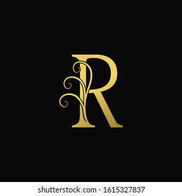 Golden Initial Letter R Luxury logo icon, classy vintage design concept   for  luxuries business, hotel, wedding service and more company identity.