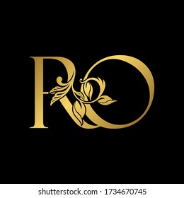 Golden Initial Letter R and O, R O Luxury Logo Icon, Vintage Gold Letter Logo Design Template