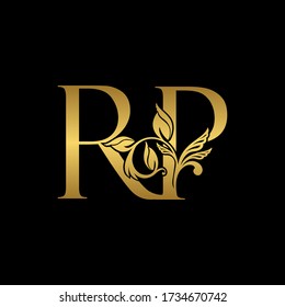 Letra inicial dorada R y P, icono de logotipo de lujo RP, plantilla de diseño de logotipo de carta de oro de época
