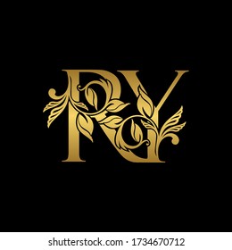 Golden Initial Letter R and Y, RY Luxury Logo Icon, Vintage Gold Letter Logo Design Template