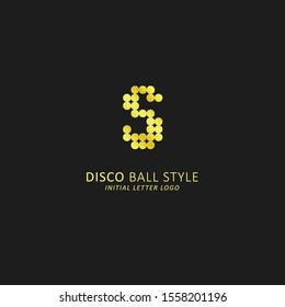 Golden initial letter s logo disco ball style concept