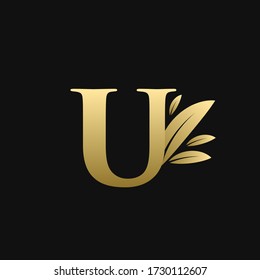 Golden Initial Letter U Leaf Logo