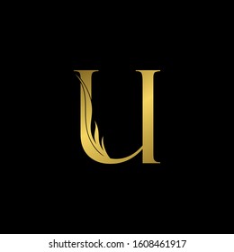 Golden Initial Letter U logo icon, simple vector design concept wing with letter for initial, luxury business indentity.