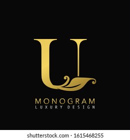 Golden Initial Letter U Luxury logo icon, classy vintage design concept floral leaves  for  luxuries business, hotel, wedding service and more company identity.