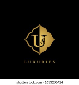Golden Initial Letter U Luxury Logo  vector design for luxuries business identity.