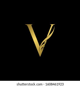 Golden Initial Letter V logo icon, simple vector design concept wing with letter for initial, luxury business indentity.