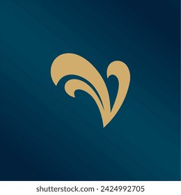 Golden Initial Letter V logo icon, simple vector design concept wing with letter for initial, luxury business indentity.