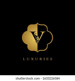 Golden Initial Letter V Luxury Logo  vector design for luxuries business identity.