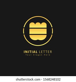 Golden Initial Letter w Logo design vector with circle element