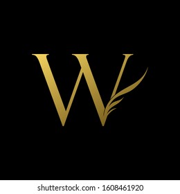 Golden Initial Letter W logo icon, simple vector design concept wing with letter for initial, luxury business indentity.