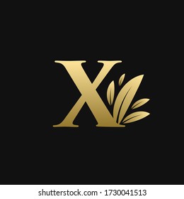 Golden Initial Letter X Leaf Logo