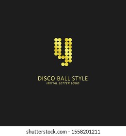 Golden initial letter y logo disco ball style concept