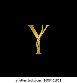 Golden Initial Letter Y logo icon, simple vector design concept wing with letter for initial, luxury business indentity.