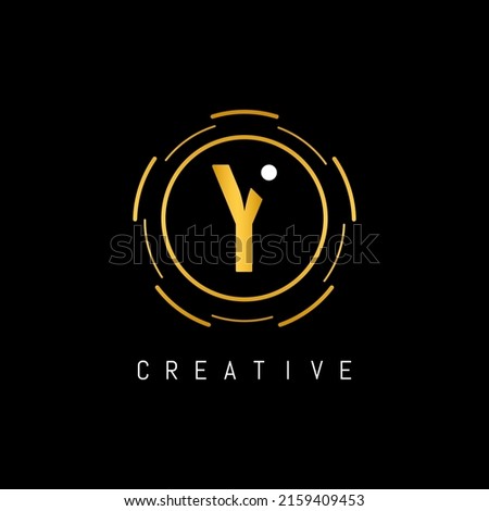 Golden Initial Letter Y Logo Design with Circle Element. Linked Typography Y Dot Letter Logo Design.