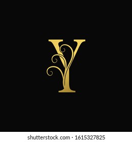 Golden Initial Letter Y Luxury logo icon, classy vintage design concept  for  luxuries business, hotel, wedding service and more company identity.