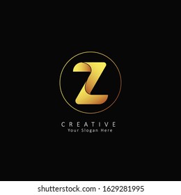 Golden Initial Letter Z Logo with Circle Element. Design Vector Origami Logo Template. Funny Entertainment Active Sport Technology areas Typeface. Colorful rounded Letters