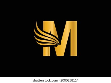 Golden Initial M Letter Logo With Creative Modern Business Typography Vector Template. Falcon Logo Concept