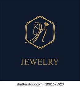 Golden Initial N Letter In Geometric Hexagon With Diamond For Jewelry Business Logo Vector Idea