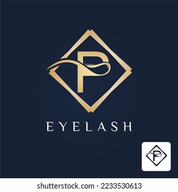 Golden Initial P Letter and Lash for Cosmetic, Beauty, Makeup Store Business Logo Idea Template