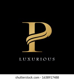 Golden  Initial P Letter Logo Luxury,  creative vector design concept for luxuries business indentity.