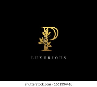 Golden Initial P letter luxury beauty flourishes vintage monogram logo perfect for boutique, wedding invitation, restaurant,hotel.