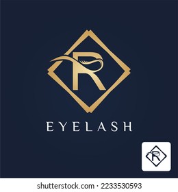 Golden Initial R Letter and Lash for Cosmetic, Beauty, Makeup Store Business Logo Idea Template