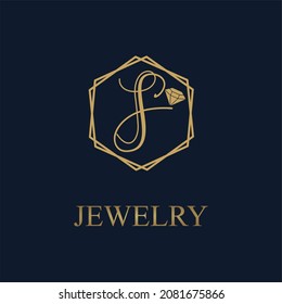 Golden Initial S Letter In Geometric Hexagon With Diamond For Jewelry Business Logo Vector Idea