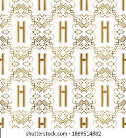Golden initial seamless pattern with H letter. Heraldic vintage decorative wallpaper, fabric print or wrapping.