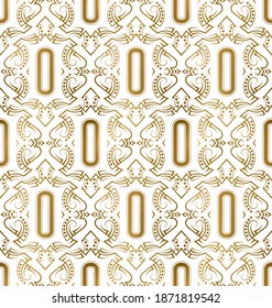 Golden initial seamless pattern with O letter. Heraldic vintage decorative wallpaper, fabric print or wrapping.