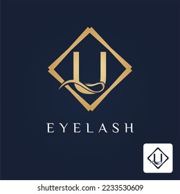 Golden Initial U Letter and Lash for Cosmetic, Beauty, Makeup Store Business Logo Idea Template