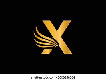 Logotipo De Letra Inicial Dorada X Con Plantilla Vector De Typografía Empresarial Moderna Creativa. Concepto de logotipo de Falcon
