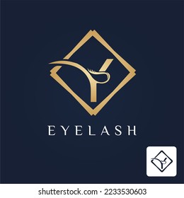 Golden Initial Y Letter and Lash for Cosmetic, Beauty, Makeup Store Business Logo Idea Template