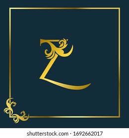 Golden Initial  Z Luxury Letter Logo Icon, Ornate Business brand identity or wedding initial logo  vector design concept.