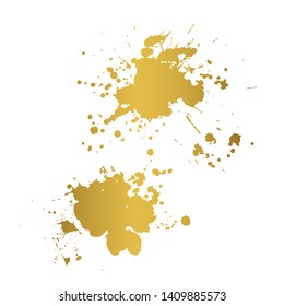 Golden Ink blot splashing on white background. A drop of ink, diffuse spots.
