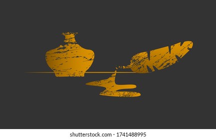 Golden inkwell pen on a dark background