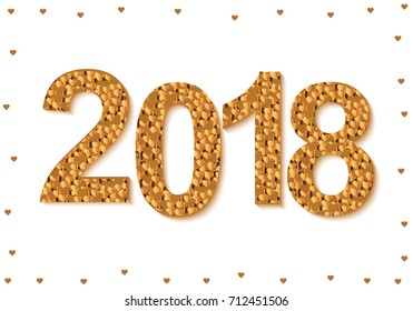 Golden inscription 2018 on a white background. New Year's greetings. Vector illustration.