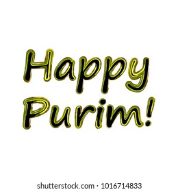 Golden inscription Happy Purim. Jewish holiday. Vector image on isolated background.