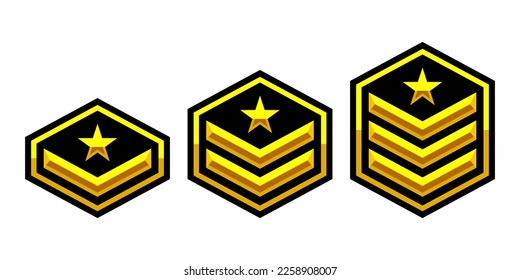 Golden insignia, military rank icon, game achievement rating, battle award, reward signs.