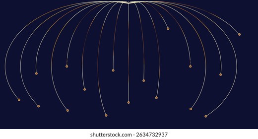 Golden Interconnected Lines Radiating on Black Background. A striking abstract image featuring numerous golden lines radiating outwards from a central point on a black background.