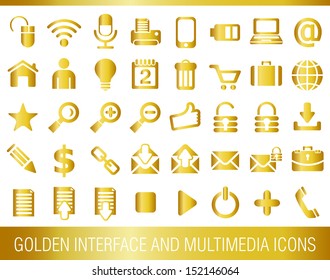 Golden interface and multimedia icons.