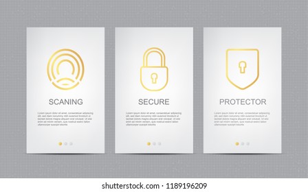 Golden interface UI,UX,security template for mobile app and website,protect your files concept design,vector,illustration.
