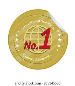Golden International Standard Certificate with Number 1 and Five Stars for Companies. Editable Clip Art Illustration.