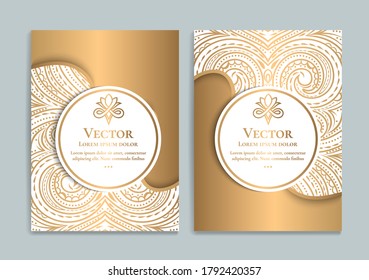 Golden invitation card design. Vintage ornament template. Can be used for background and wallpaper. Elegant and classic vector elements great for decoration.