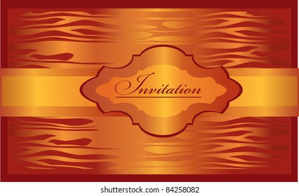golden invitation on the shining orange background