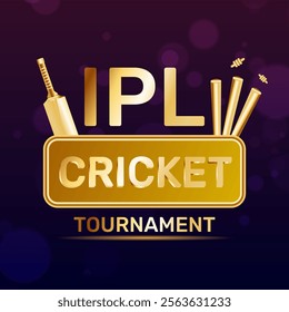 Golden ipl cricket tournament design on dark bokeh background