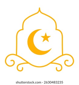 Golden Islamic Arch Ornament with Crescent Moon and Star Symbol