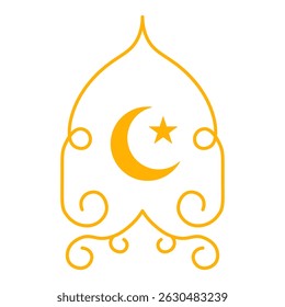 Golden Islamic Arch Ornament with Crescent Moon and Star Symbol