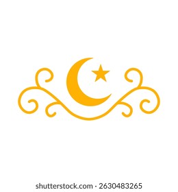 Golden Islamic Arch Ornament with Crescent Moon and Star Symbol